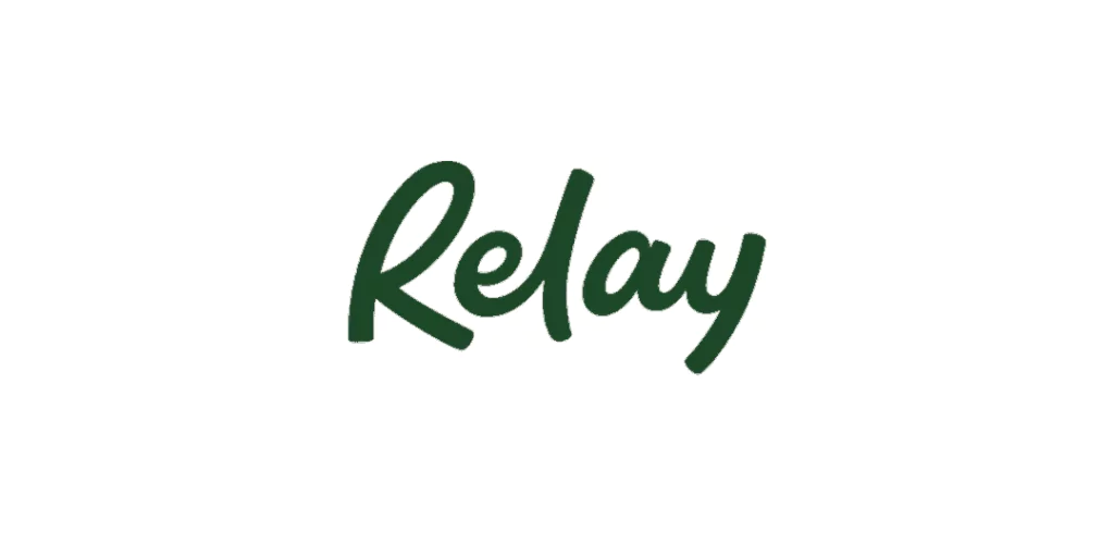 Logo of Relay featuring the word 'Relay' in a modern, sleek green font on a plain white background, emphasizing simplicity and elegance.